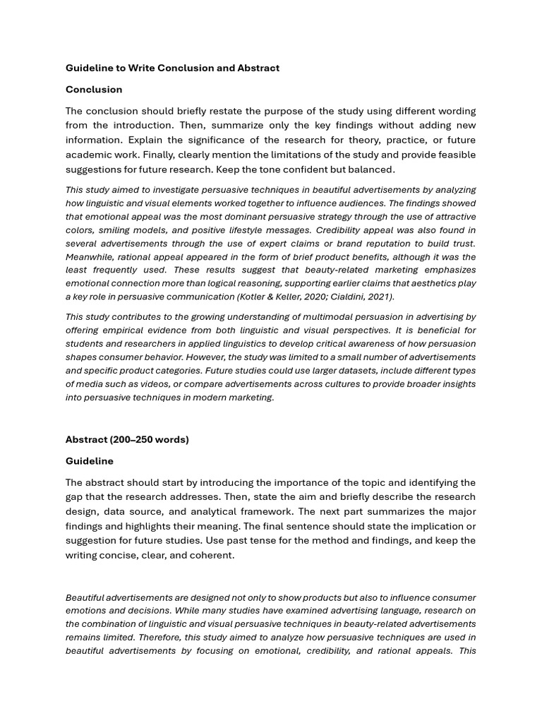 Guideline For Writing Conclusion and Abstract | PDF | Advertising ...