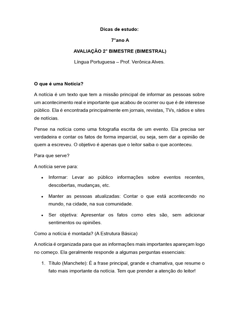 Dicas de Estudo para 7º Ano A | PDF | Adjetivo | Substantivo