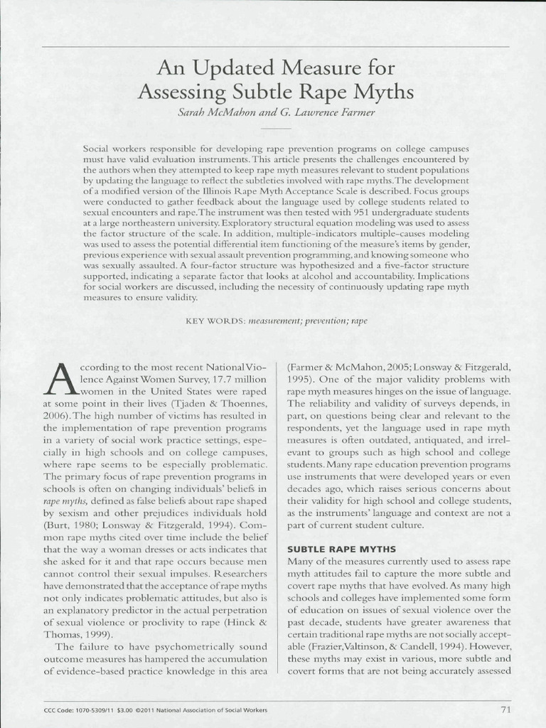 An Updated Measure For Assesing Subtle Rape Myths | PDF | Rape | Sexism