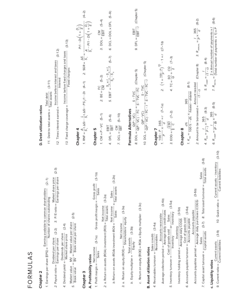Financial Ratios and Formulas Guide | PDF | Dividend | Cost Of Goods Sold