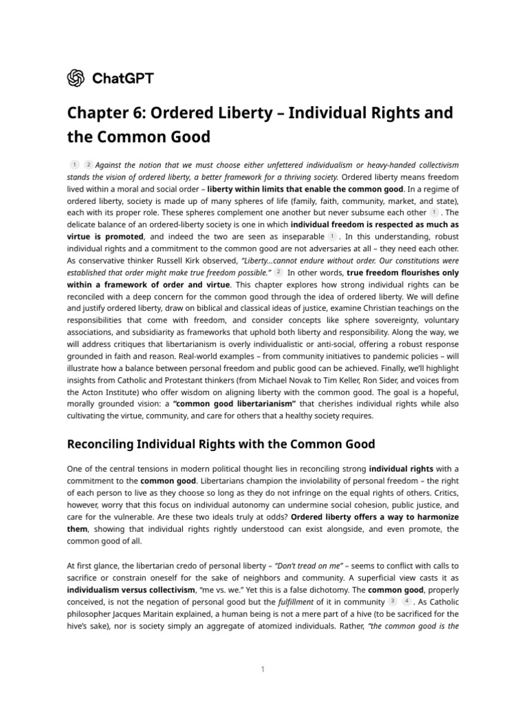 Chapter 6 - Ordered Liberty - Individual Rights and The Common Good ...