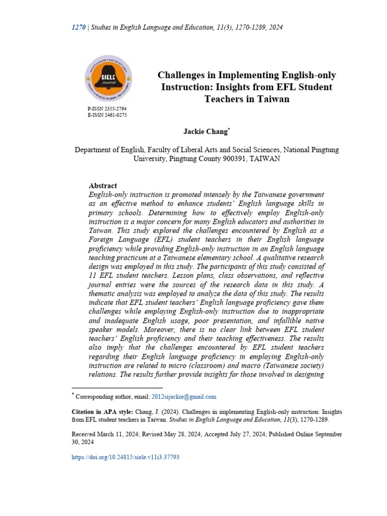 EFL Student Teachers' Challenges in Taiwan | PDF | English As A Second ...
