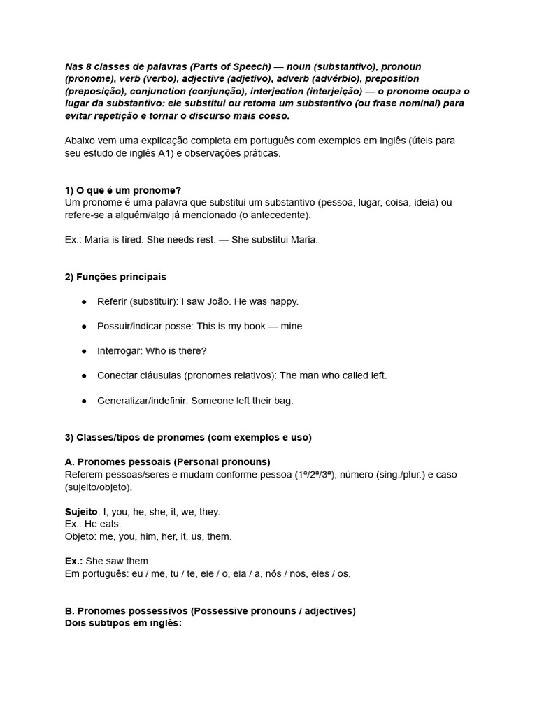 Guia Completo sobre Pronomes em Inglês | PDF | Pronome | Sintaxe
