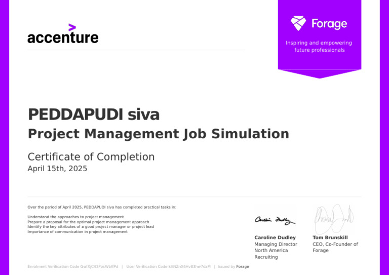 Project Management Job Simulation Certificate | PDF