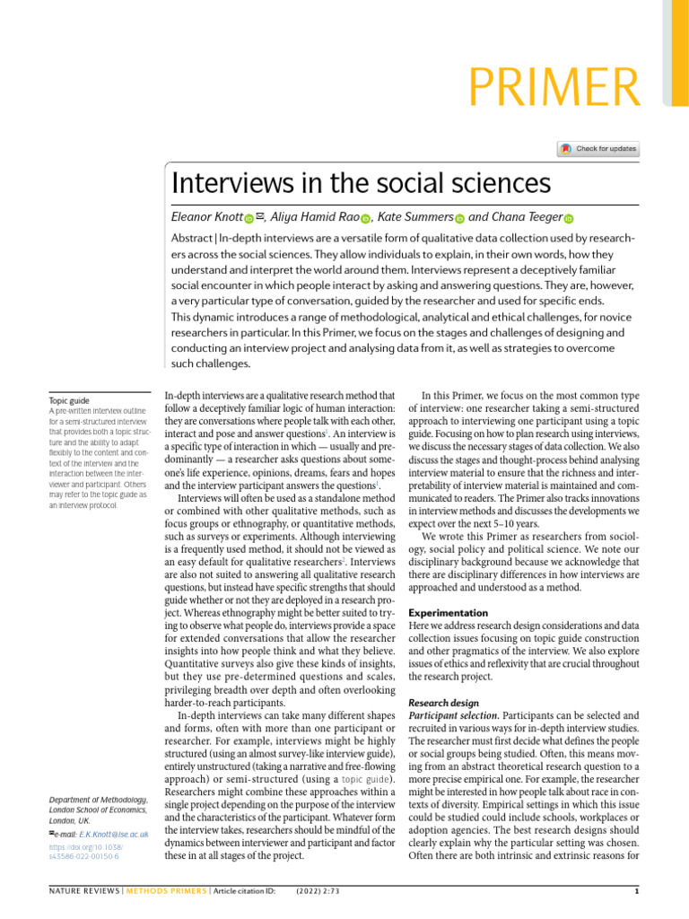 In-Depth Interviews in Social Research | PDF | Sampling (Statistics ...