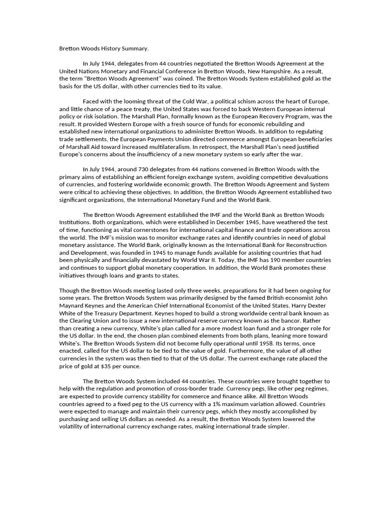 Bretton Woods Agreement Overview | PDF | Bretton Woods System | United ...