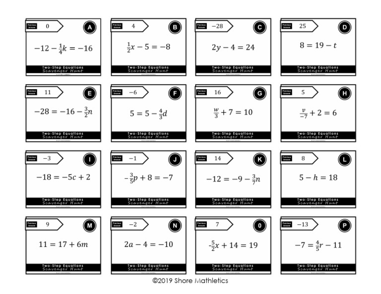 Two Step Equations Scavenger Hunt | PDF