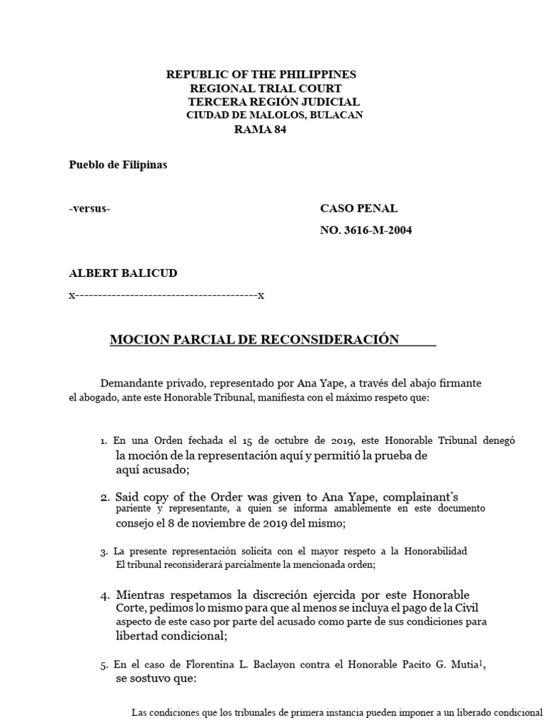Moción de Reconsideración en Caso Penal | PDF | Gobierno | Justicia