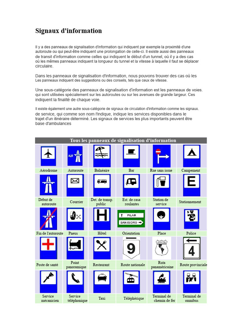 Types de panneaux de signalisation routière | PDF | Autoroute ...