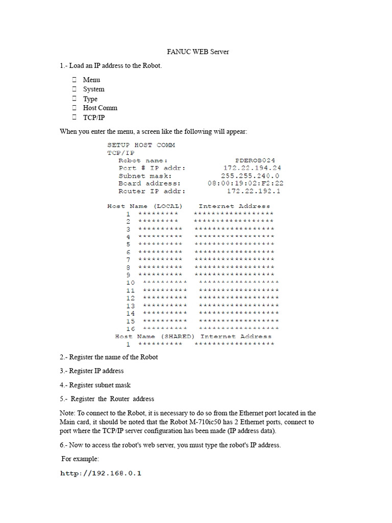 FANUC Robot Web Server Setup Guide | PDF