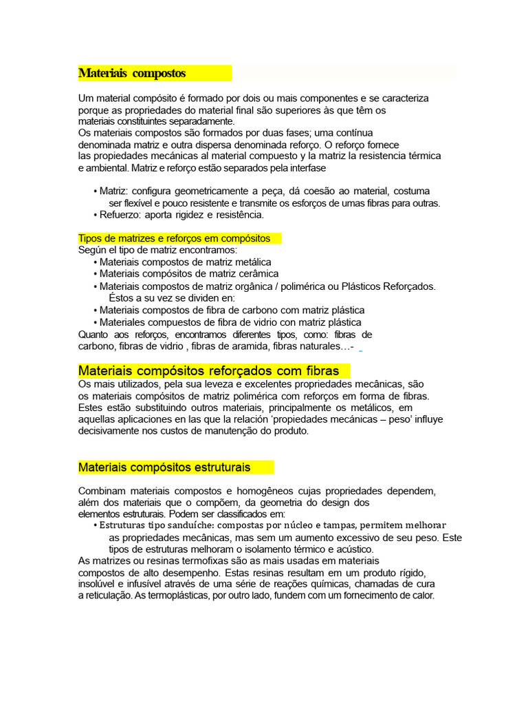 Materiais compostos | PDF | Material composto | Polímeros