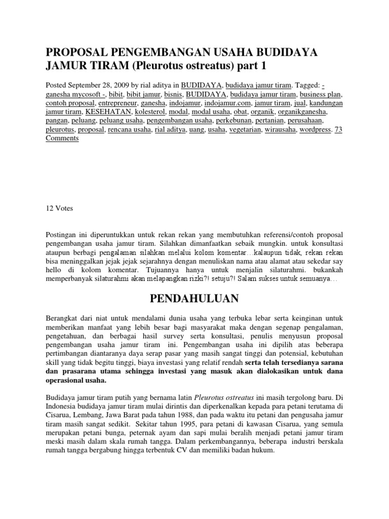 Contoh Proposal Usaha Jamur Tiram - Simak Gambar Berikut