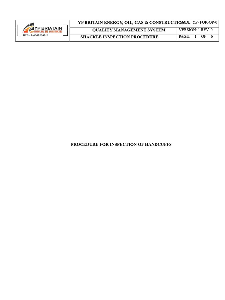 Procedure for Inspection of Shackles | PDF | Ductility | Screw