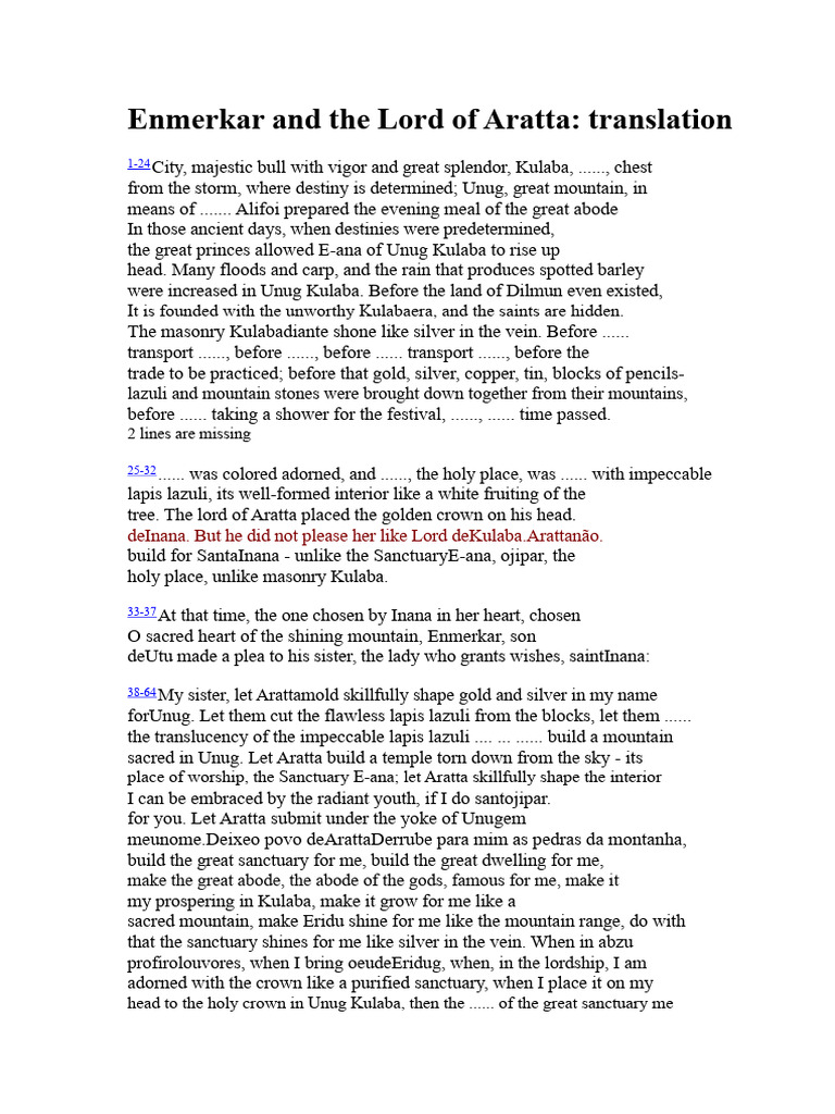 Enmerkar and the Lord of Aratta Analysis | PDF