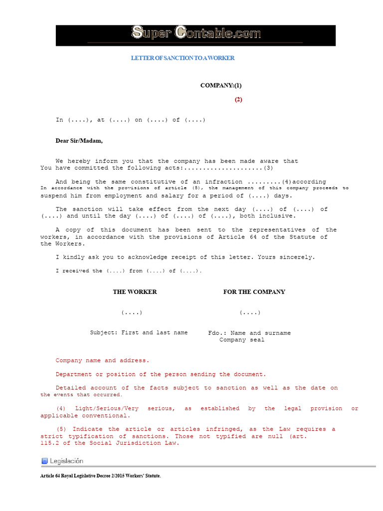 Worker Suspension Sanction Letter Template | PDF