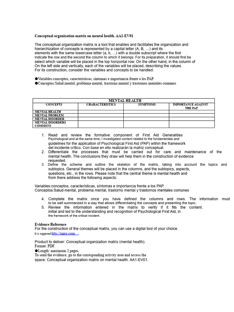 Mental Health Conceptual Matrix Guide | PDF | Mental Disorder ...