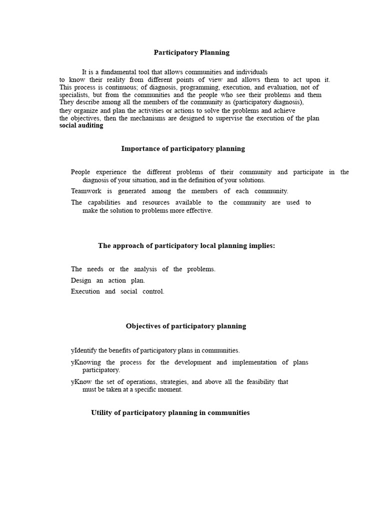 Participatory planning | PDF | Planning | Cognition
