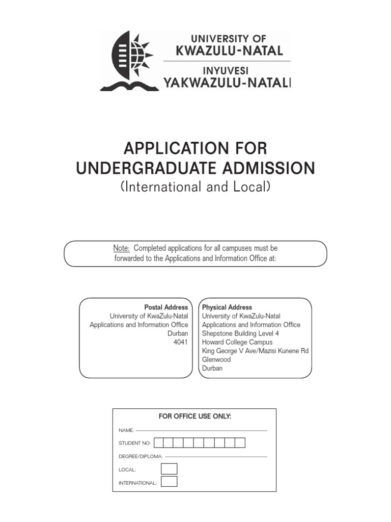 Application For Undergraduate Admission: (International and Local ...