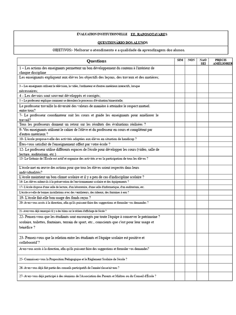 Évaluation de la qualité scolaire par les élèves | PDF