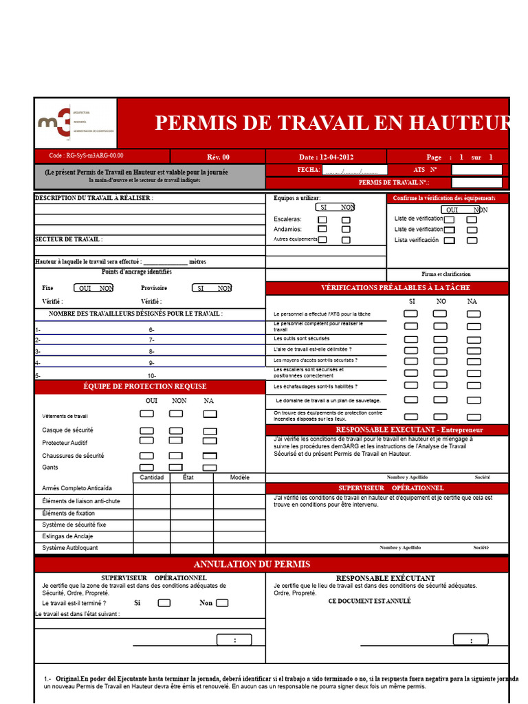 Permis de Travail en Hauteur : Guide Sécurisé | PDF