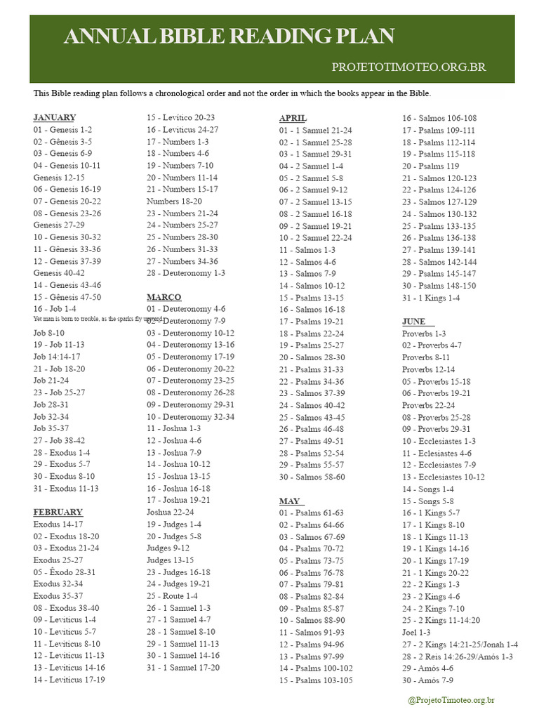 Chronological Bible Reading Plan | PDF | Jeremiah | Book Of Numbers