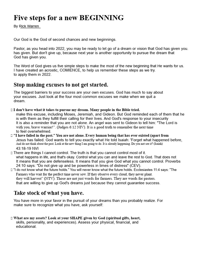 Five Steps to Embrace New Beginnings | PDF | God | Dream