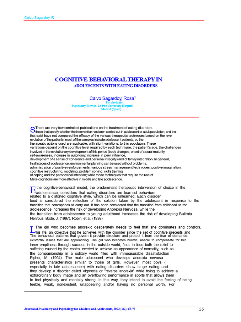 CBT for Adolescent Eating Disorders | PDF | Cognitive Behavioral ...