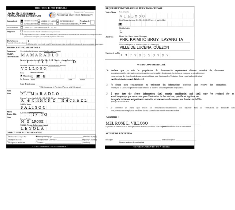 Formulaire de Demande de Certificat d'État Civil | PDF | Certificat de ...