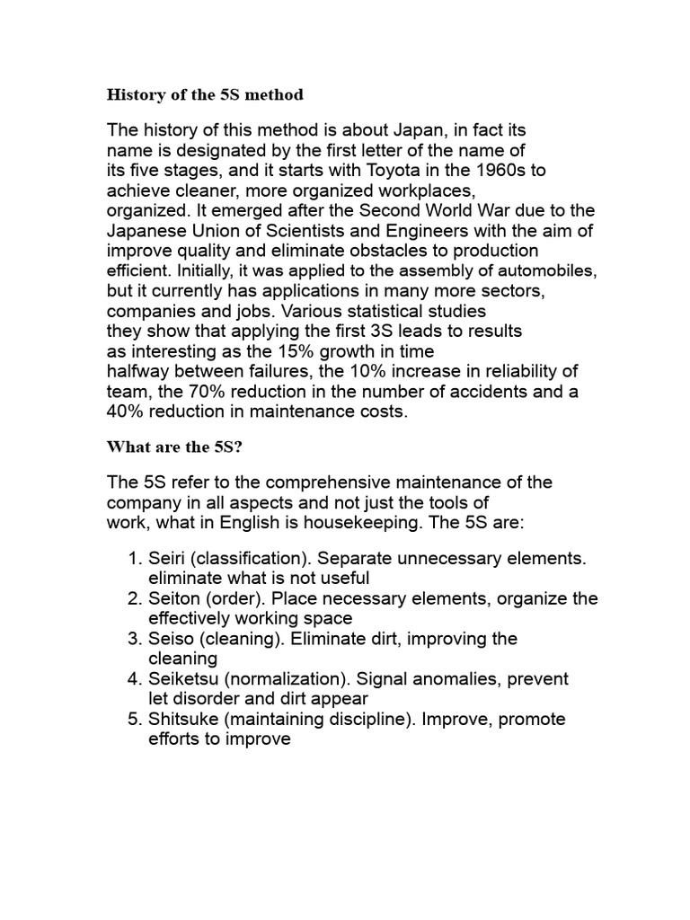 5S Method: History and Benefits | PDF