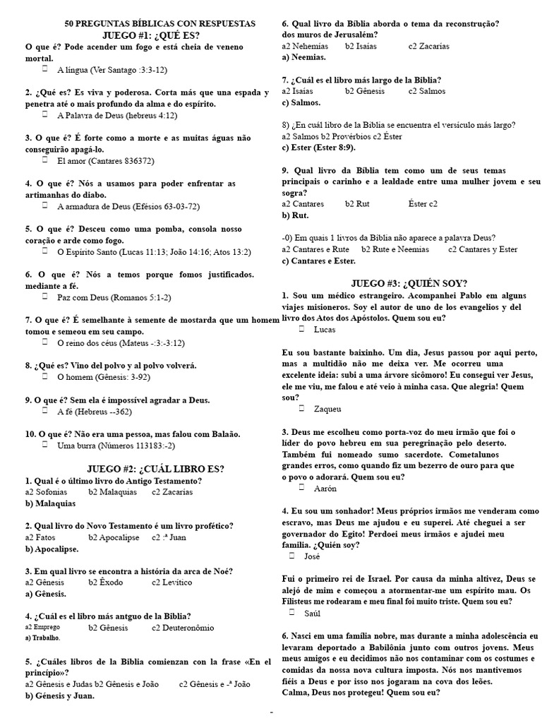 50 Perguntas Bíblicas Com Respostas | PDF | Gênesis (livro) | Jesus