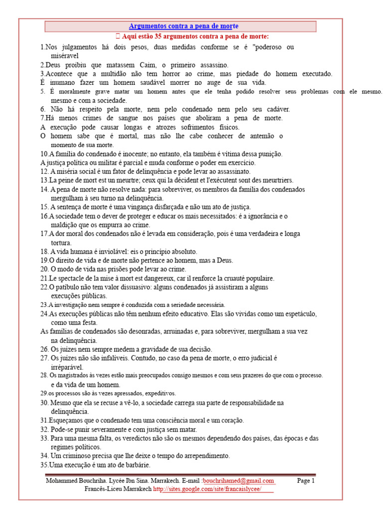 35 Argumentos Contra a Pena de Morte | PDF | Pena de morte | Morte