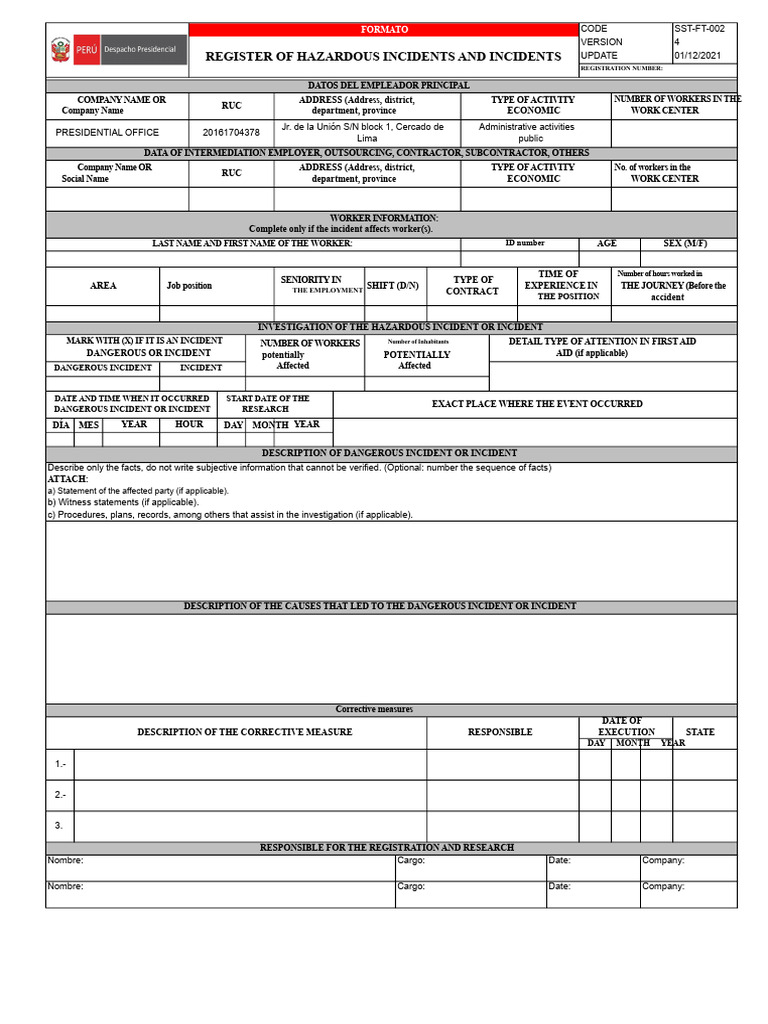 Hazardous Incident Registration Form | PDF
