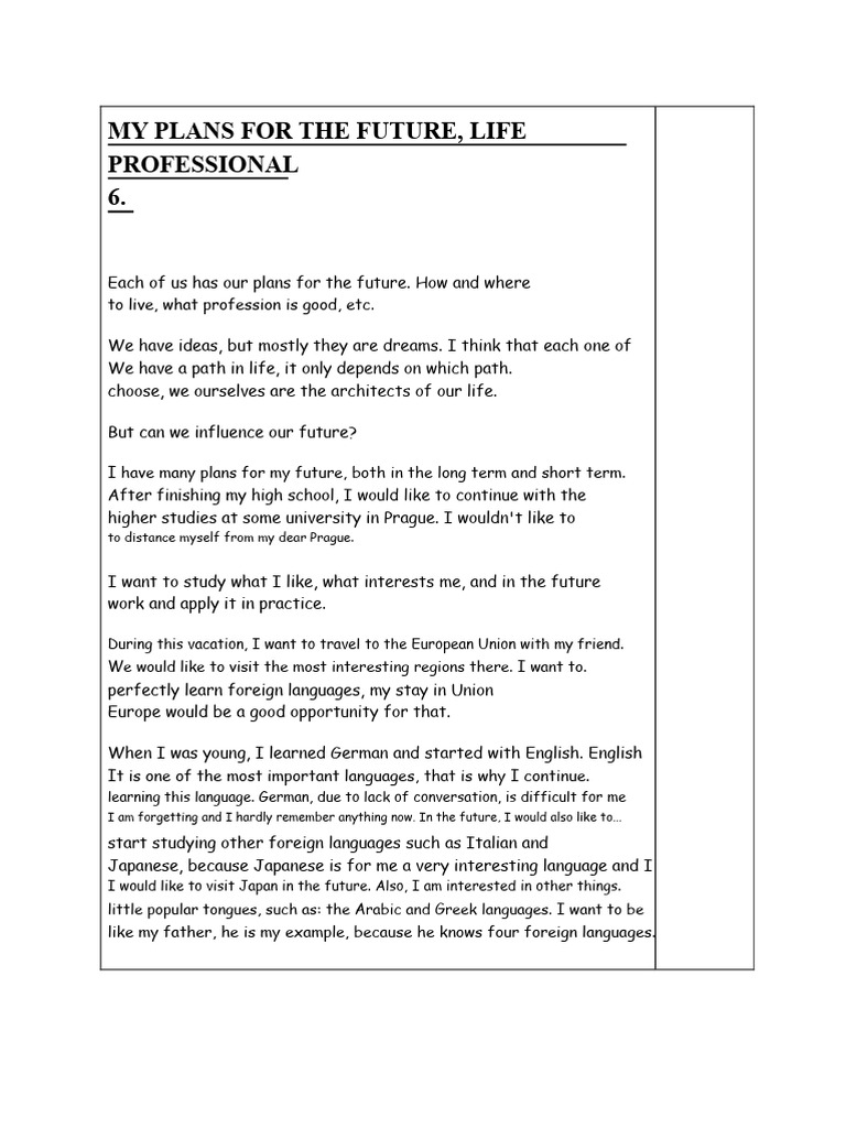 My Plans for the Future | PDF