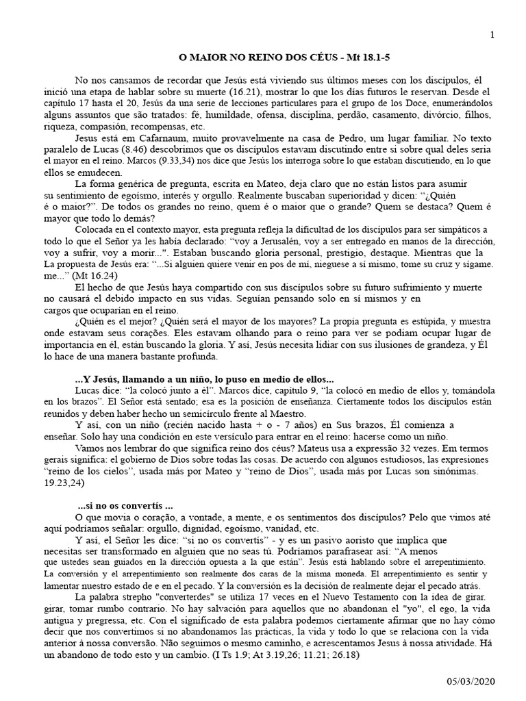 El MAYOR EN EL REINO DE LOS CIELOS | PDF | Jesús | Reinado y reino de dios