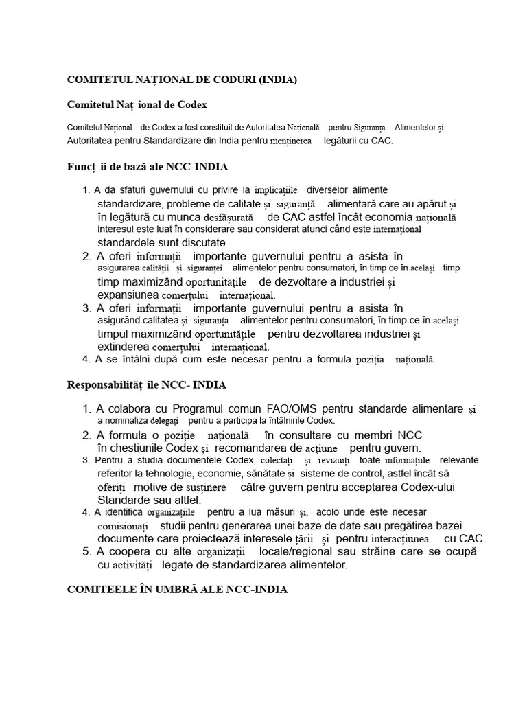 Comitetul Național Codex (India) | PDF