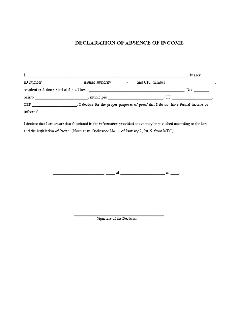 Income Absence Declaration Form | PDF