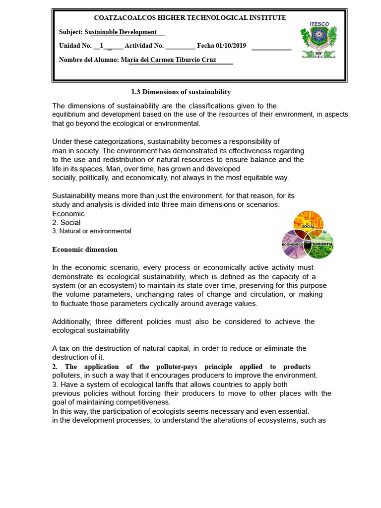 1.3 Dimensions of Sustainability | PDF | Sustainability | Sustainable ...