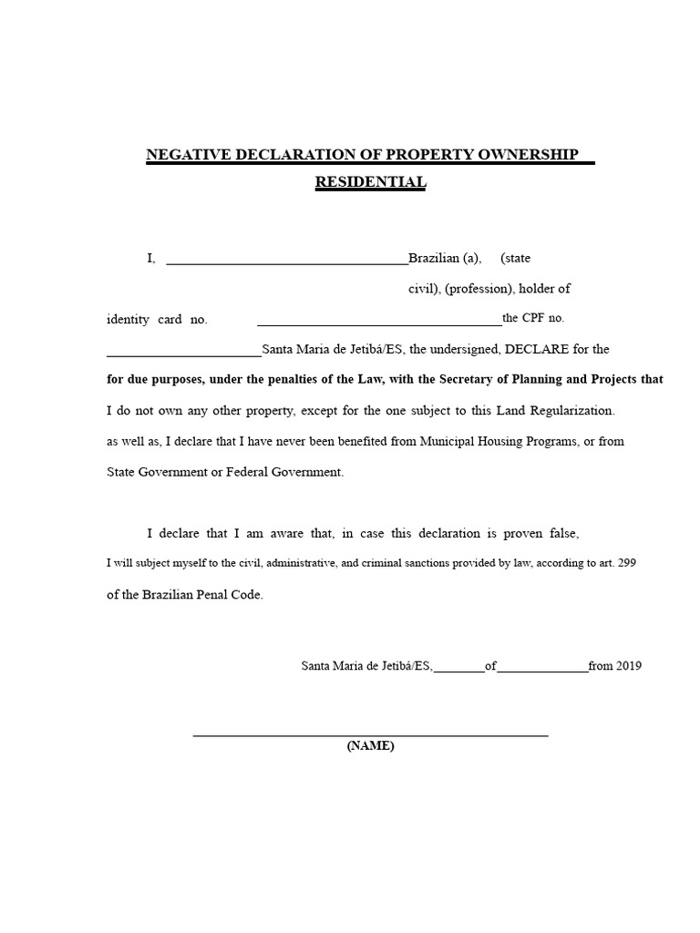 Negative Declaration of Property Ownership | PDF