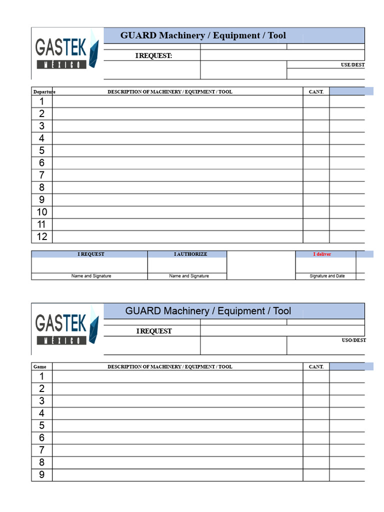 Guard Machinery Equipment Request Form | PDF
