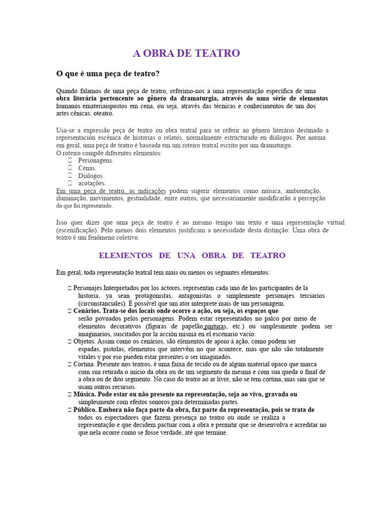 Elementos e Estrutura da Peça de Teatro | PDF | Teatro | Roteiro