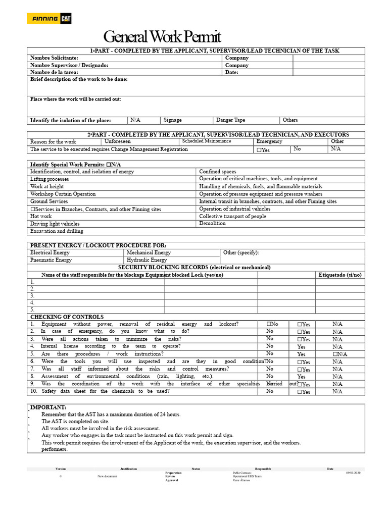 General Work Permit Template | PDF | Vehicles | Safety