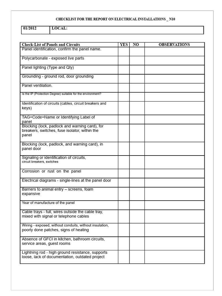 Electrical Panels and Circuits - Checklist | PDF