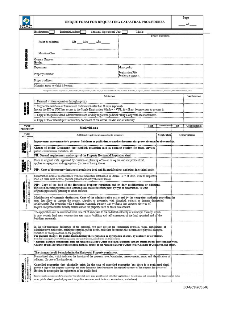 Cadastral Procedure Request Form | PDF | Real Estate Appraisal | Deed