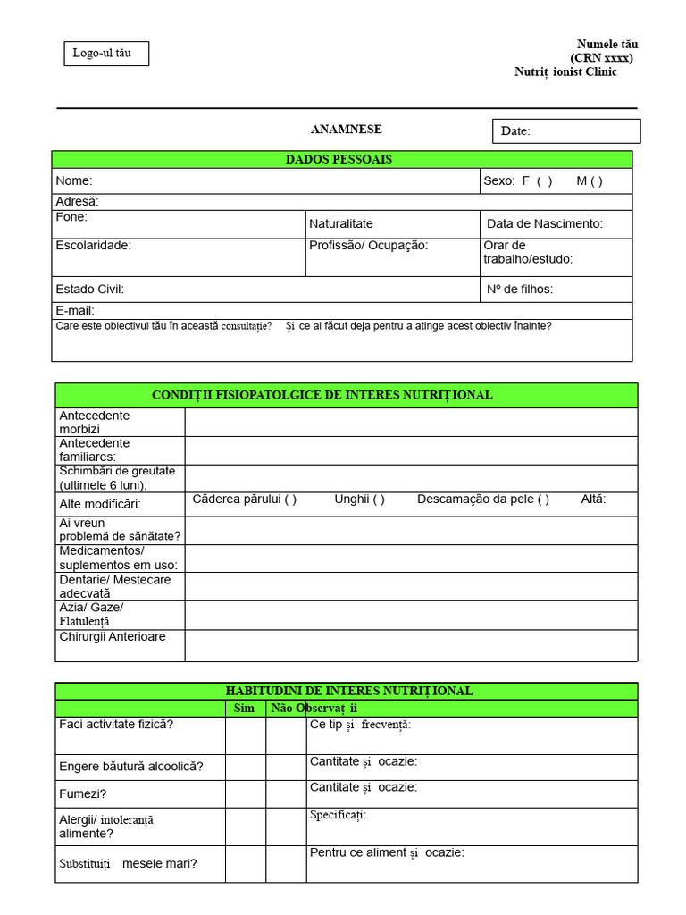 Anamneză - Model Editabil | PDF