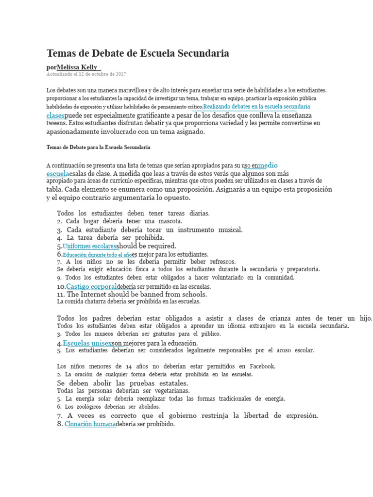 Temas de Debate para Secundaria | PDF | Escuelas | Hablar en público
