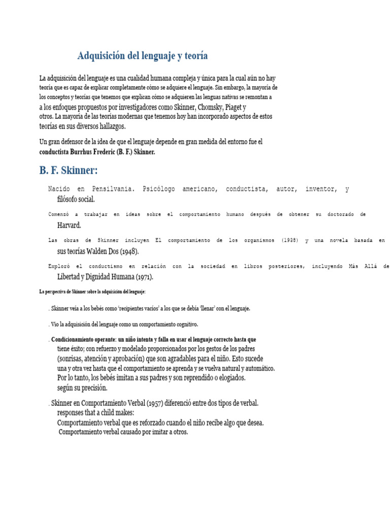 Teorías de la Adquisición del Lenguaje | PDF | Aquisición de idioma ...