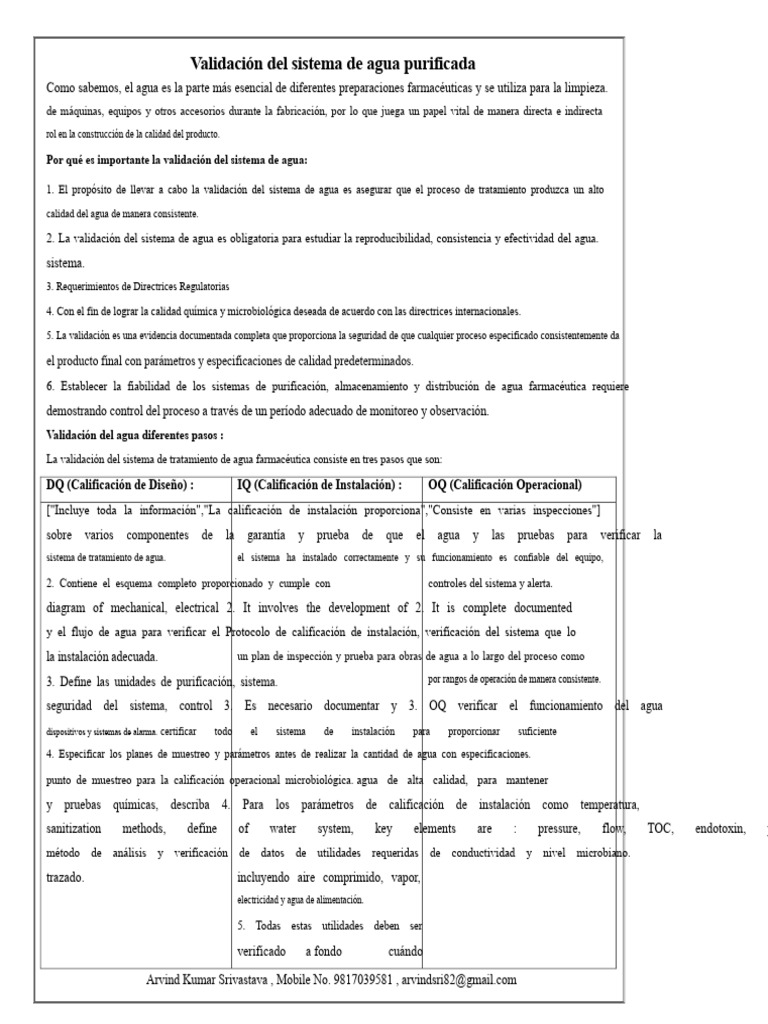 Validación del Sistema de Agua Purificada | PDF | Agua | Ensayo clínico