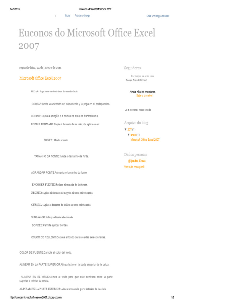 Ícones do Microsoft Excel 2007 | PDF | Microsoft Excel | Microsoft