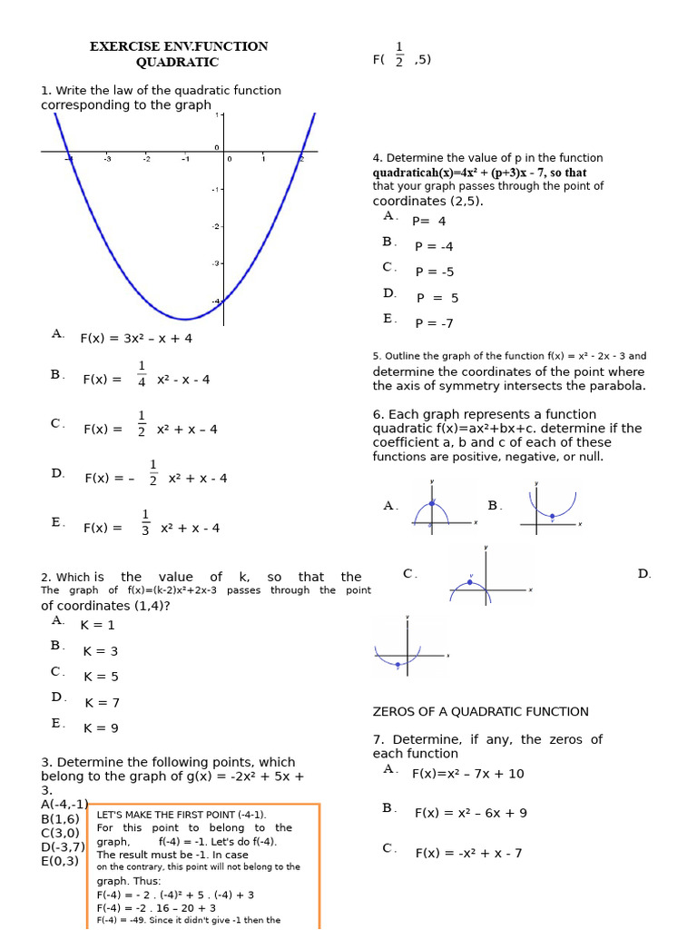 Quadratic Function Analysis and Graphing | PDF | Algebra | Analytic ...