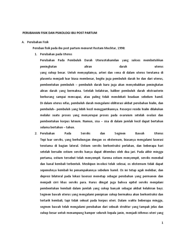 Perubahan Fisik Dan Psikologi Ibu Post Partum